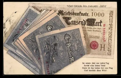 AK Ein Bündel Geldscheine, Im neuen Jahr...