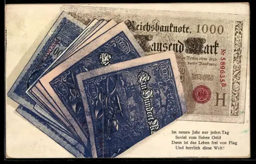 AK Ein Bündel Geldscheine, Im neuen Jahr...
