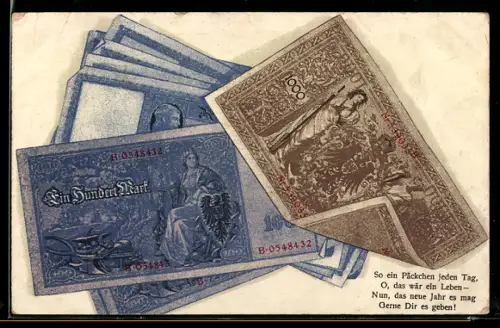 AK Deutsche Geldscheine, 100 und 1000 Mark