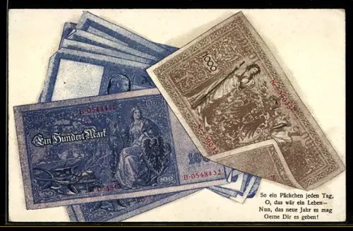 AK Deutsche Geldscheine, 100 und 1000 Mark