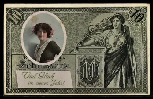 AK Zehn Mark-Banknote und Frauenportrait