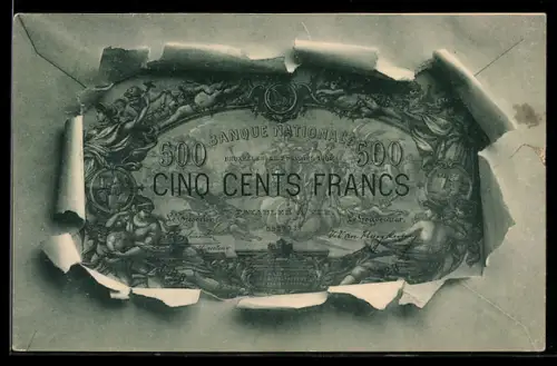 AK Fünfhundert Francs-Schein mit Briefumschlag-Passepartout