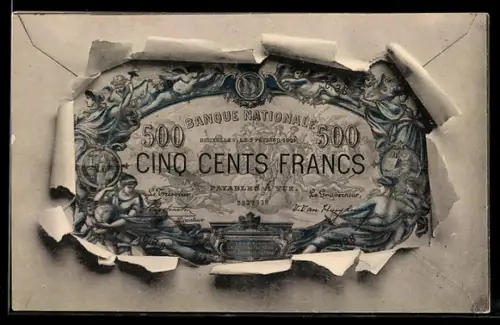 AK Fünfhundert Francs-Schein mit Briefumschlag-Passepartout