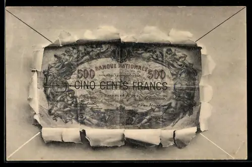 AK Fünfhundert Francs-Schein mit Briefumschlag-Passepartout