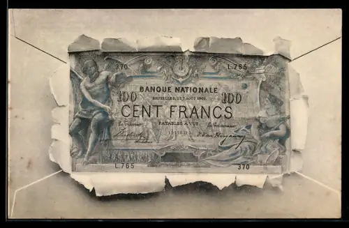 AK Einhundert Francs-Schein mit Briefumschlag-Passepartout