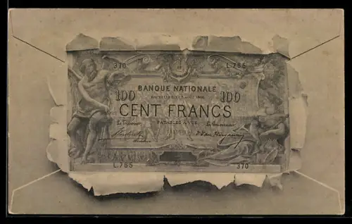 AK Geldschein Cent Francs in einem aufgerissenen Brief