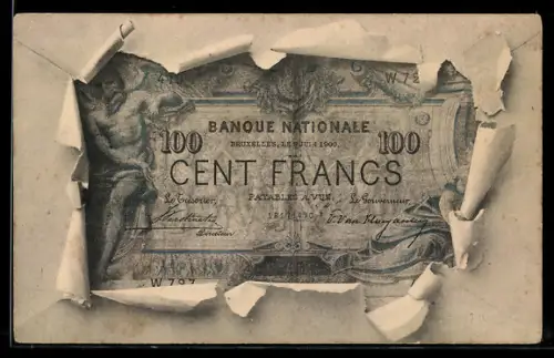 AK Einhundert Francs-Schein mit Briefumschlag-Passepartout