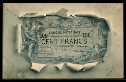 AK Einhundert Francs-Schein mit Briefumschlag-Passepartout