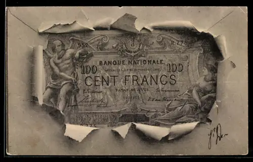 AK Einhundert Francs-Schein mit Briefumschlag-Passepartout