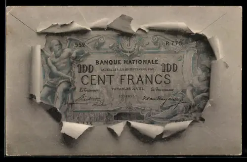 AK Einhundert Francs-Schein mit Briefumschlag-Passepartout
