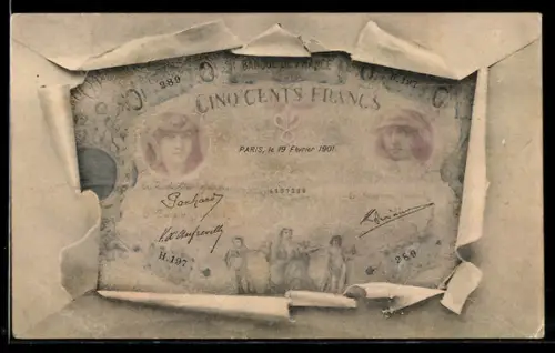 AK Fünfhundert Francs-Schein mit Briefumschlag-Passepartout