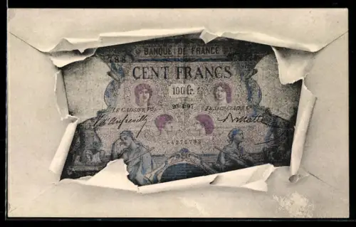 AK Einhundert Francs-Schein mit Briefumschlag-Passepartout