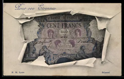 AK Einhundert Francs-Schein mit Briefumschlag-Passepartout