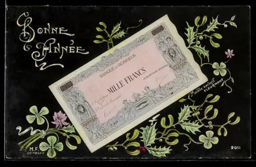 AK Eintausend Francs-Schein mit Stechpalme im Passepartout