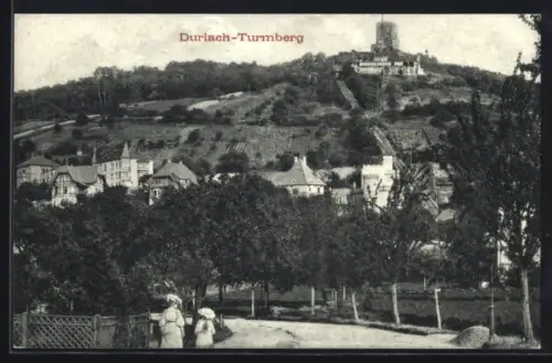 AK Karlsruhe-Durlach, Ansicht vom Turmberg