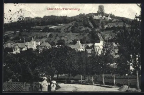 AK Karlsruhe-Durlach, Ansicht vom Turmberg