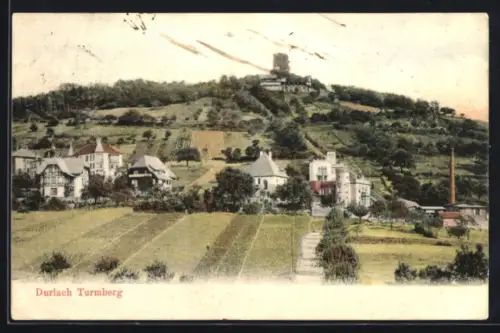 AK Durlach, Teilansicht mit Turmberg