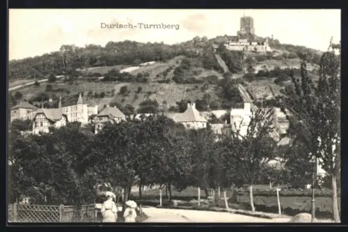 AK Durlach, Ortspartie mit Turmberg