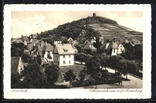 AK Durlach, Uhlandstrasse mit Turmberg
