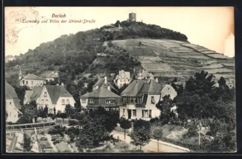 AK Durlach, Turmberg und Villen der Uhland-Strasse