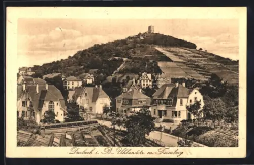 AK Durlach i. B., Uhlandstrasse mit Turmberg