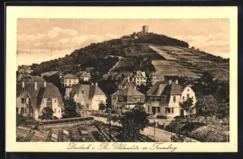 AK Durlach i. B., Uhlandstrasse mit Turmberg