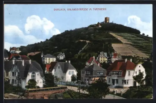 AK Karlsruhe-Durlach, Uhlandstrasse mit Turmberg