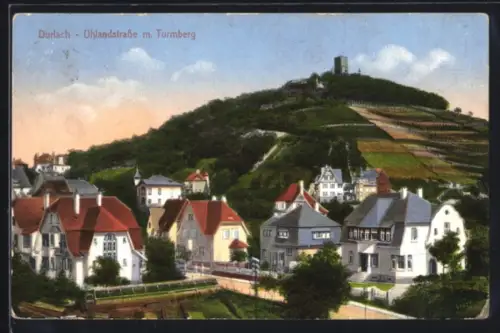 AK Durlach, Uhlandstrasse mit Turmberg