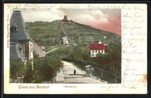 AK Durlach, Turmberg mit Strasse u. Seilbahn