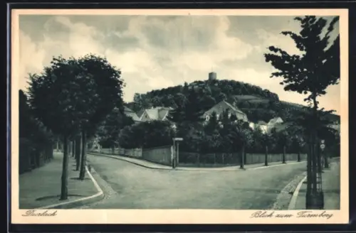 AK Durlach, Turmberg von einer Strassenkreuzung aus