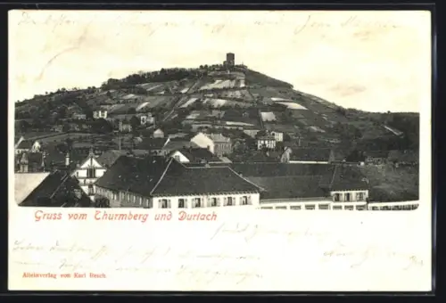 AK Durlach, Turmberg, Panorama-Ansicht