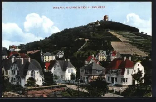 AK Karlsruhe-Durlach, Uhlandstrasse mit Turmberg