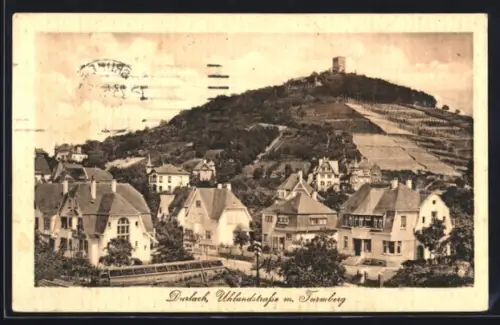 AK Karlsruhe-Durlach, Uhlandstrasse mit Turmberg