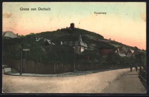 AK Durlach, Turmberg, Ansicht von einer Strasse aus