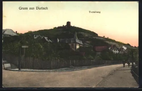 AK Durlach, Turmberg mit Strassenpartie