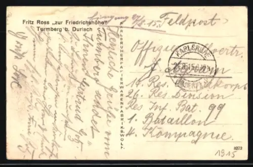 AK Durlach, Turmberg mit Villen