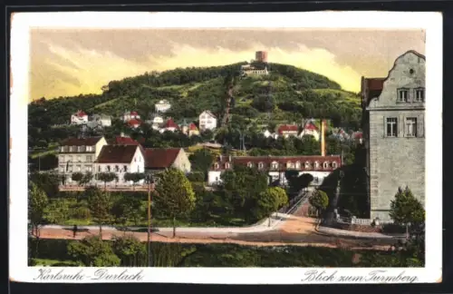 AK Karlsruhe-Durlach, Blick zum Turmberg