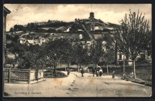 AK Turmberg bei Durlach, Ortsansicht von einer Strasse aus