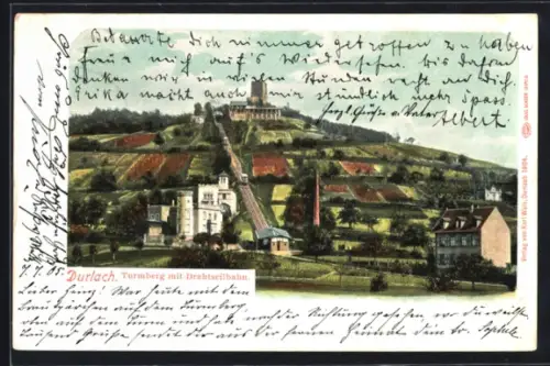 AK Durlach, Turmberg mit Draht-Seilbahn