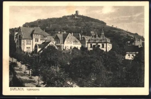 AK Durlach, Turmberg mit Villen u. Strasse