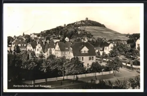 AK Karlsruhe-Durlach, Ortsansicht mit Turmberg