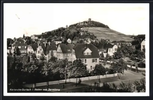 AK Karlsruhe-Durlach /Baden, Totalansicht mit Turmberg aus der Vogelschau