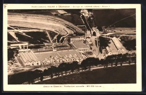 AK Beffes /Cher, Usine de chaux et ciments Poliet & Chausson, vue aérienne de l`établissement industriel