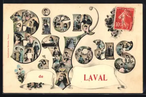 AK Laval, Carte postale illustrée Bien à Vous avec photos intégrées