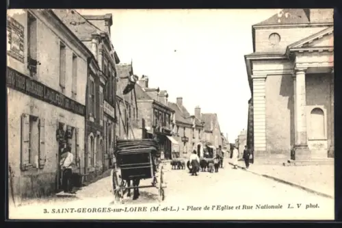 AK Saint-Georges-sur-Loire /M-et-L, Place de l`Église et Rue Nationale