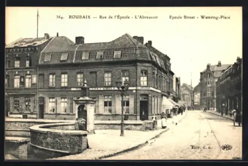 AK Roubaix, Rue de l`Épeule, L`Abreuvoir et bâtiments en briques