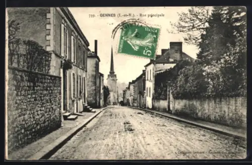AK Gennes /I.-et-V., Rue principale avec vue sur le clocher de l`église