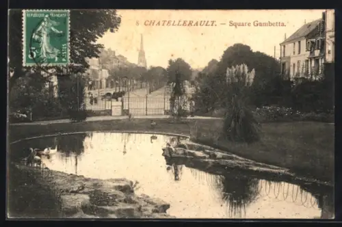 AK Châtellerault, Square Gambetta et étang avec canards