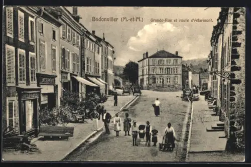 AK Badonviller /M.-et-M., Grande-Rue et route d`Allemagne