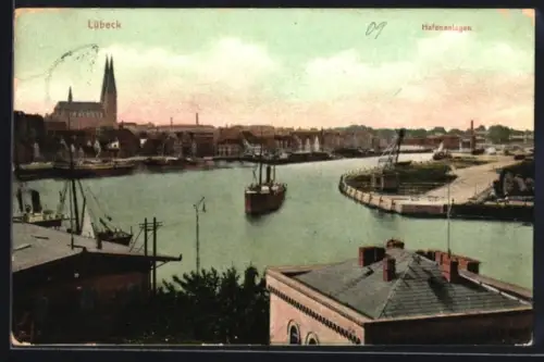 AK Lübeck, Hafenanlagen, Panorama